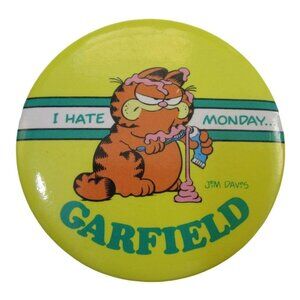 Garfield I Hate Mondays Vintage 1980s Round Pin Kats Meow